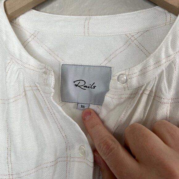 Rails Eloise Ivory Rose Gold Plaid Button Down Long Sleeve Flannel Shirt XS - Picture 3 of 11